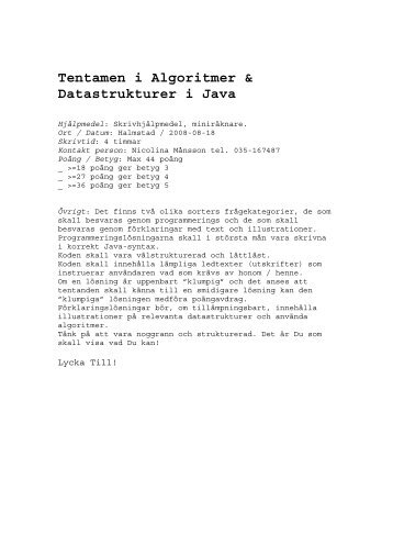 Tentamen i Algoritmer & Datastrukturer i Java