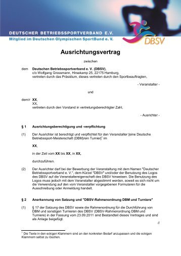 Ausrichtungsvertrag - Deutscher Betriebssportverband