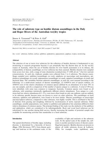 The role of substrate type on benthic diatom assemblages in the ...