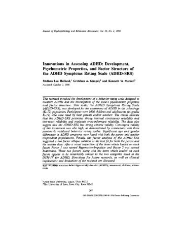 Innovations in Assessing ADHD: Development, Psychometric ...