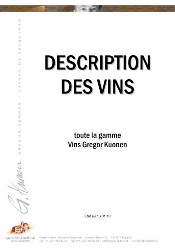 toute la gamme Vins Gregor Kuonen - Gregor Kuonen - Caveau de ...