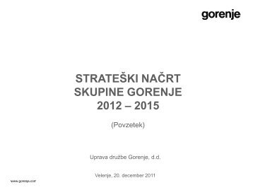 STRATEŠKI NAČRT - Gorenje Group