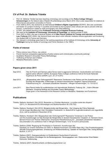 CV of Prof. Dr. Stefanie Tränkle Publications