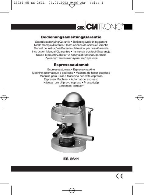 ES 2611 Bedienungsanleitung/Garantie Espressoautomat - Clatronic