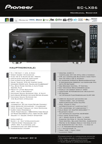 Datenblatt "Pioneer SC-LX86" (PDF) - HiFi im Hinterhof