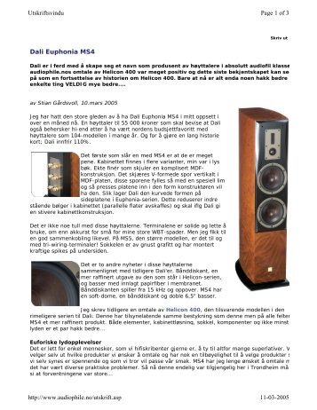 Dali Euphonia MS4 Page 1 of 3 Utskriftsvindu 11-03 ... - Hi-Fi Klubben