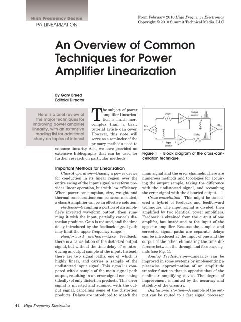 An Overview of Common Techniques for Power Amplifier Linearization