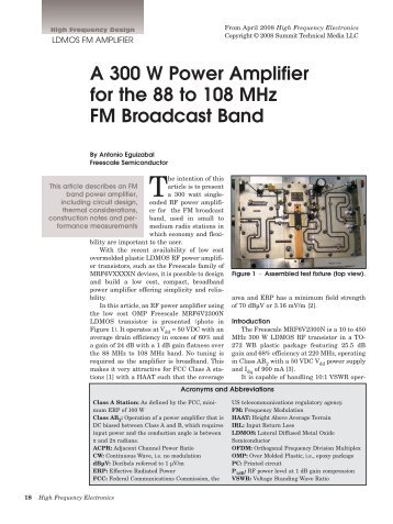 A 300 W Power Amplifier for the 88 to 108 MHz FM Broadcast Band