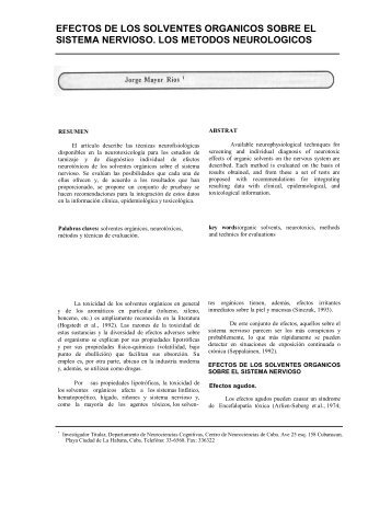 efectos de los solventes organicos sobre el sistema nervioso. los ...