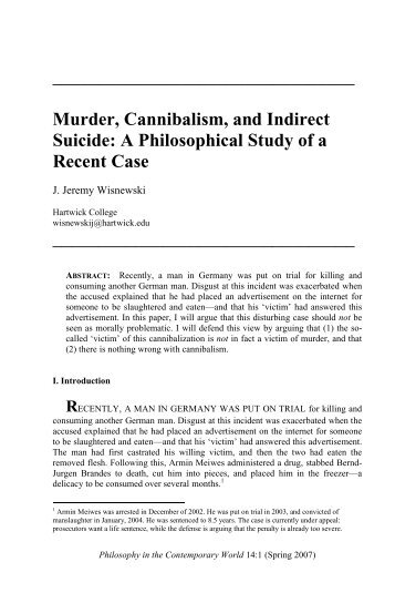 Murder, Cannibalism, and Indirect Suicide - Hartwick College