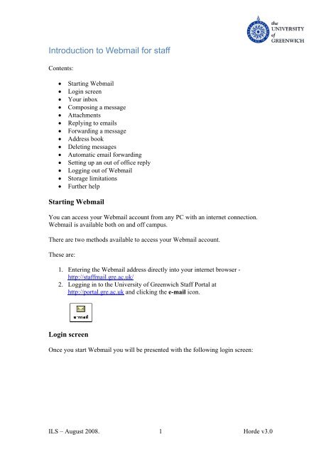 Introduction to Webmail for staff - University of Greenwich