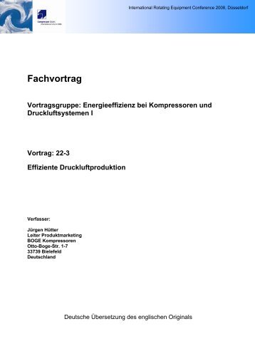 Fachvortrag Vortragsgruppe: Energieeffizienz ... - Boge Kompressoren