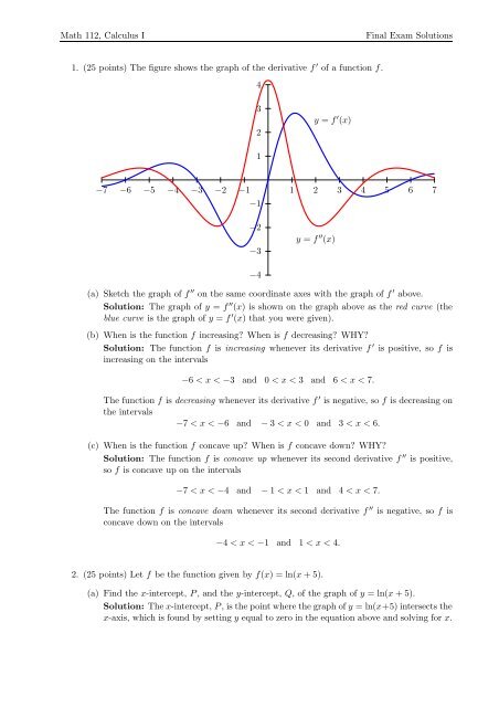 Math 112 Calculus I Final Exam Solutions 1 25 Points The Figure