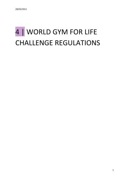 4 | WORLD GYM FOR LIFE CHALLENGE REGULATIONS