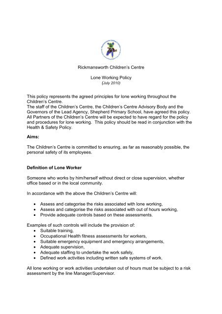 Lone Working final July 2010.pdf - Hertfordshire Children's Centres