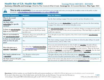 HMO Summary of Benefits and Coverage (SBC) (pdf) - Health Net