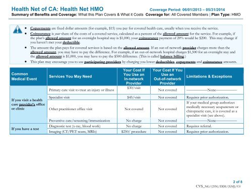 HMO Summary of Benefits and Coverage (SBC) (pdf) - Health Net