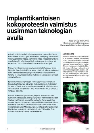 Implanttikantoisen kokoproteesin valmistus uusimman teknologian ...