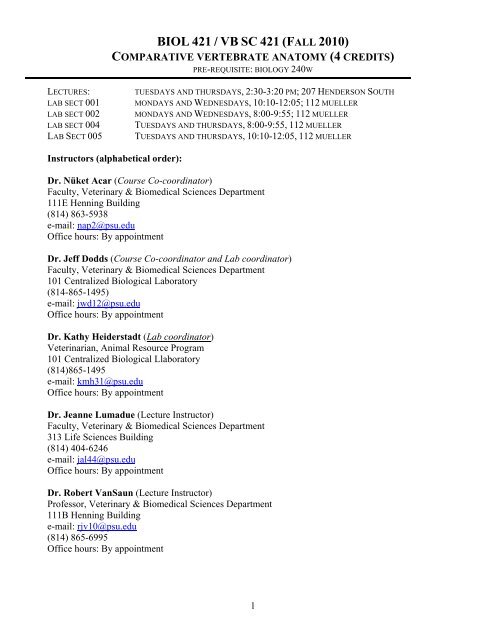 BIOL 421 / VB SC 421 (F ALL 2010) - Department of Biology