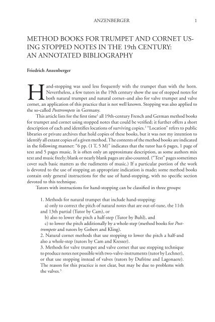 METHOD BOOKS FOR TRUMPET AND CORNET US- ING ...