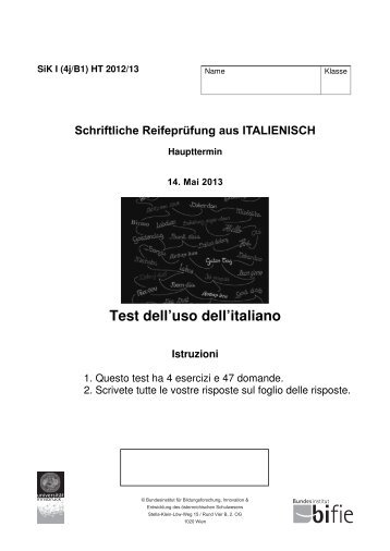 Test dell'uso dell'italiano Istruzioni - Bifie