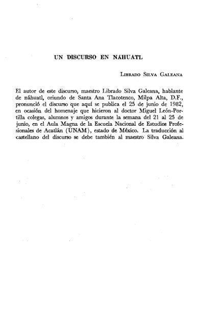 UN DISCURSO EN NAHUATL El autor de este discurso, maestro ...