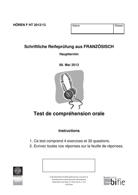 Test de comprÃ©hension orale Instructions - Bifie