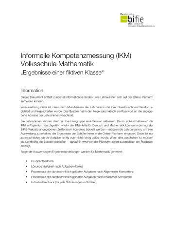 Informelle Kompetenzmessung (IKM) Volksschule Mathematik - Bifie