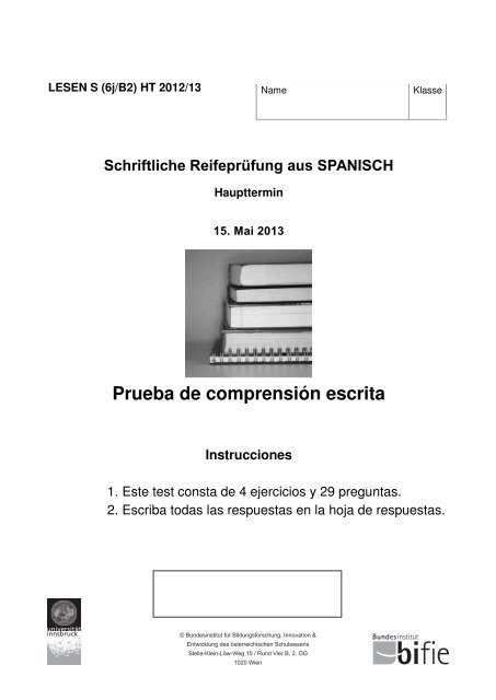 Prueba de comprensiÃ³n escrita Instrucciones - Bifie