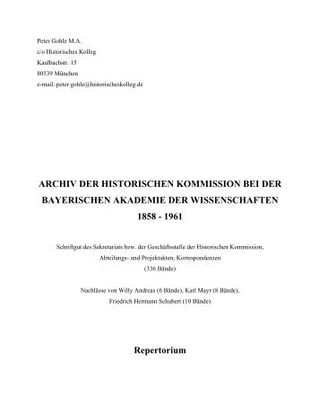 Findbuch - Historische Kommission