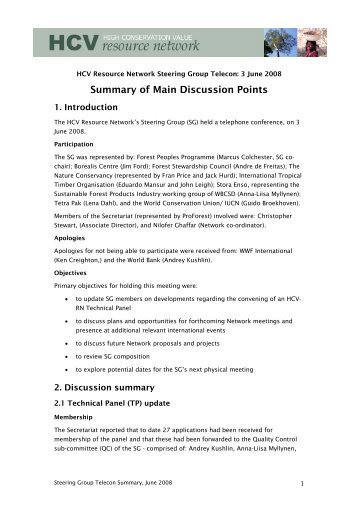 Summary of Main Discussion Points - HCV Resource Network