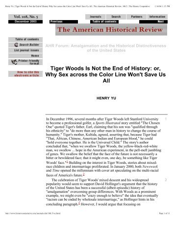 Tiger Woods Is Not the End of History: or, Why Sex across the Color ...