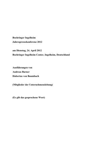 Jahrespressekonferenz 2012 - Boehringer Ingelheim