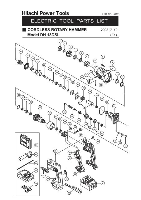 DH18DSL Exploded Diagram and Parts Listing - Hitachi