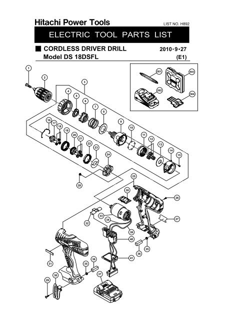 DS18DSFL Exploded Diagram and Parts Listing - Hitachi