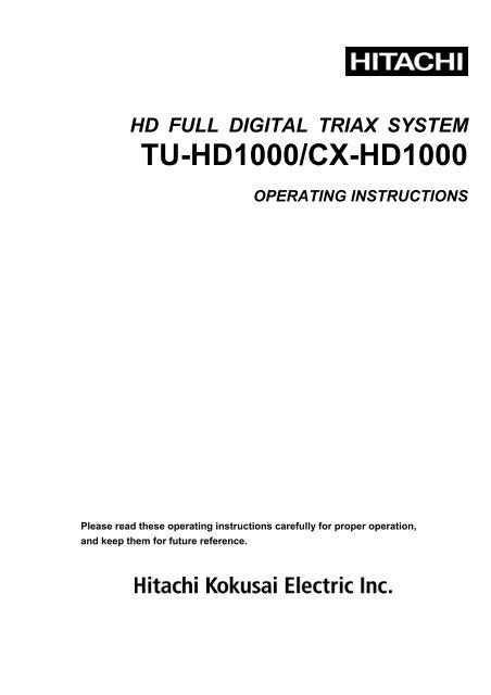 TU-HD1000/CX-HD1000 - Hitachi Kokusai Electric America, Ltd.