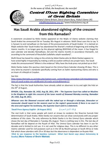 Has Saudi Arabia abandoned sighting of the ... - Hizbul Ulama UK