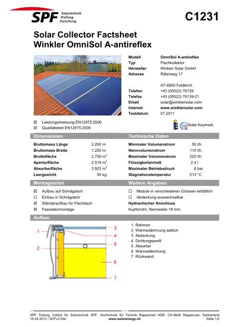 Solar Collector Factsheet Winkler Omnisol A-antireflex