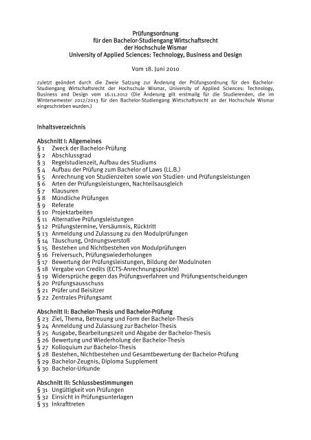 Pra Fungsordnung Hochschule Wismar