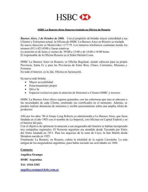 HSBC La Buenos Aires Seguros traslada su Oficina de Rosario