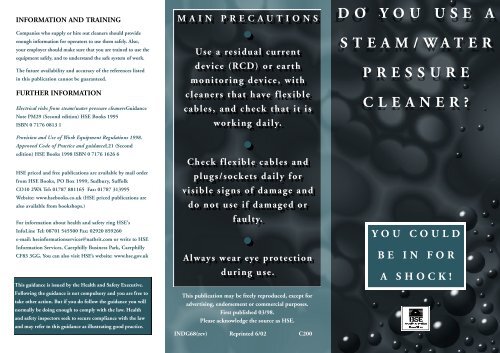 INDG68 - do you use a steam/water pressure cleaner? You ... - HSE