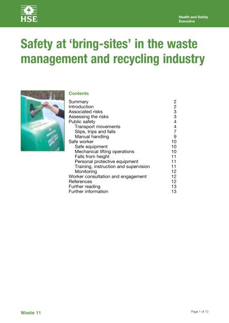 Safety at 'bring-sites' in the waste management and recycling ... - HSE