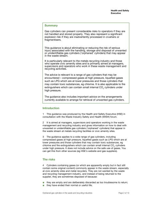 Orphaned compressed gas cylinders in the waste and recycling - HSE