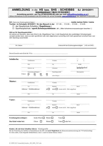 ANMELDUNG in die HS bzw. SHS â SCHEIBBS SJ 2010/2011