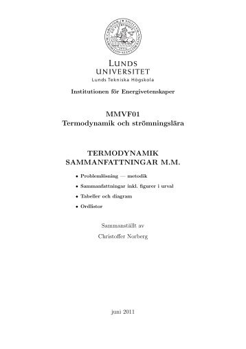 MMVF01 Termodynamik och strömningslära TERMODYNAMIK ...