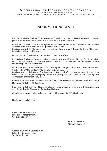 INFORMATIONSBLATT - der HTL Saalfelden