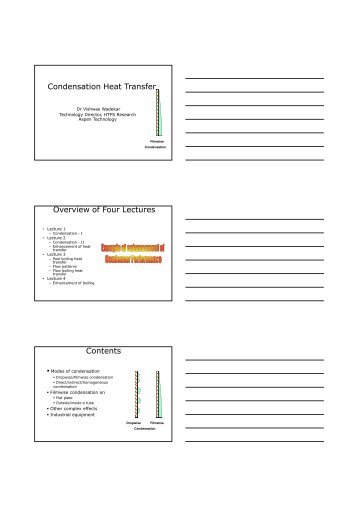 Condensation Heat Transfer Overview of Four Lectures Contents