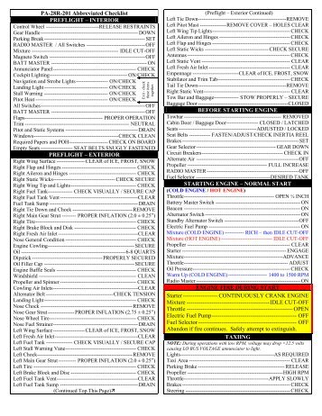 PA-28R-201 Abbreviated Checklist PREFLIGHT â INTERIOR ...