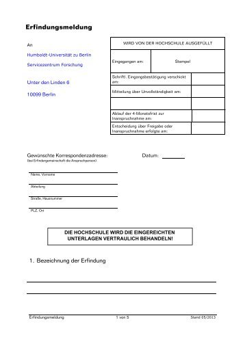 Formular Erfindungsmeldung (PDF) - Humboldt-UniversitÃ¤t zu Berlin