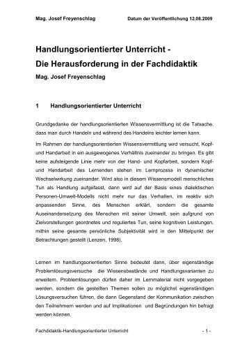 Handlungsorientierter Unterricht - Die Herausforderung ... - PH-Online